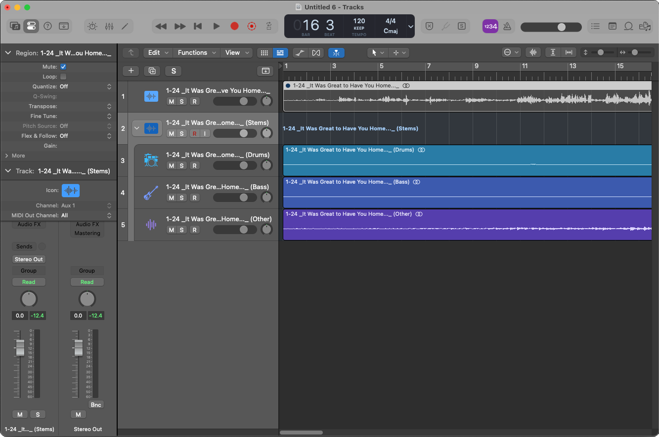 Play your new accompaniment, backing, karaoke track in logic pro